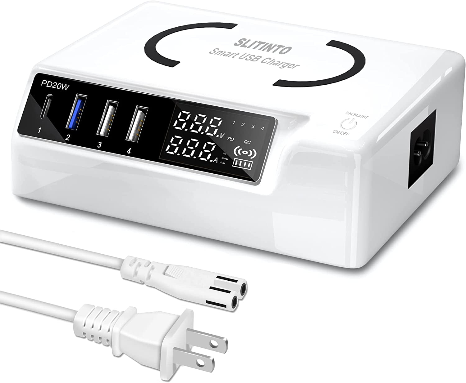 USB Charger Upgraded Version, 65W 12A 4-Port USB Charging Station 20W PD Charger and QC3.0 Multi Port USB C Charger Hub with Adjust Brightness LCD Display for Iphone Ipad Huawei and More