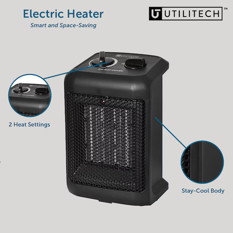 1500 -Watt Ceramic Compact Personal Indoor Electric Space Heater with Thermostat