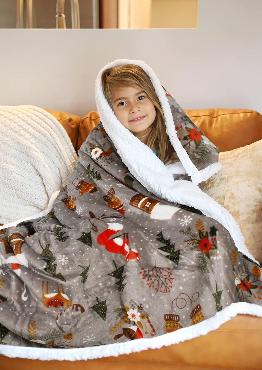 Sherpa Throw Blanket, Super Soft Fleece Plush Sofa Couch Blanket, TV Bed Blanket, Comfy Cozy Fluffy Warm, Christmas Theme Throws, Blanket(50X60 Inch, Tribe)