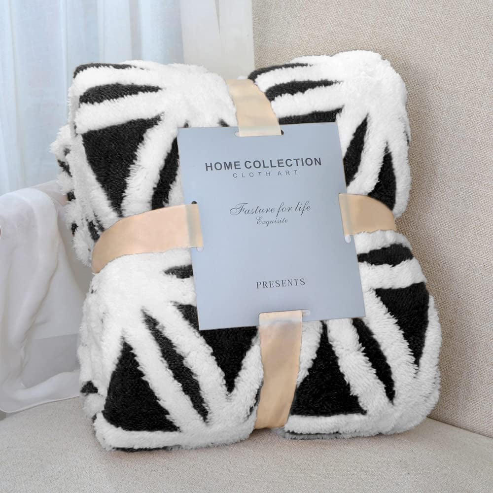 Sherpa Fleece Blanket Fuzzy Soft Throw Blanket Dual Sided Blanket for Couch Sofa Bed (Black, 51''X63'')