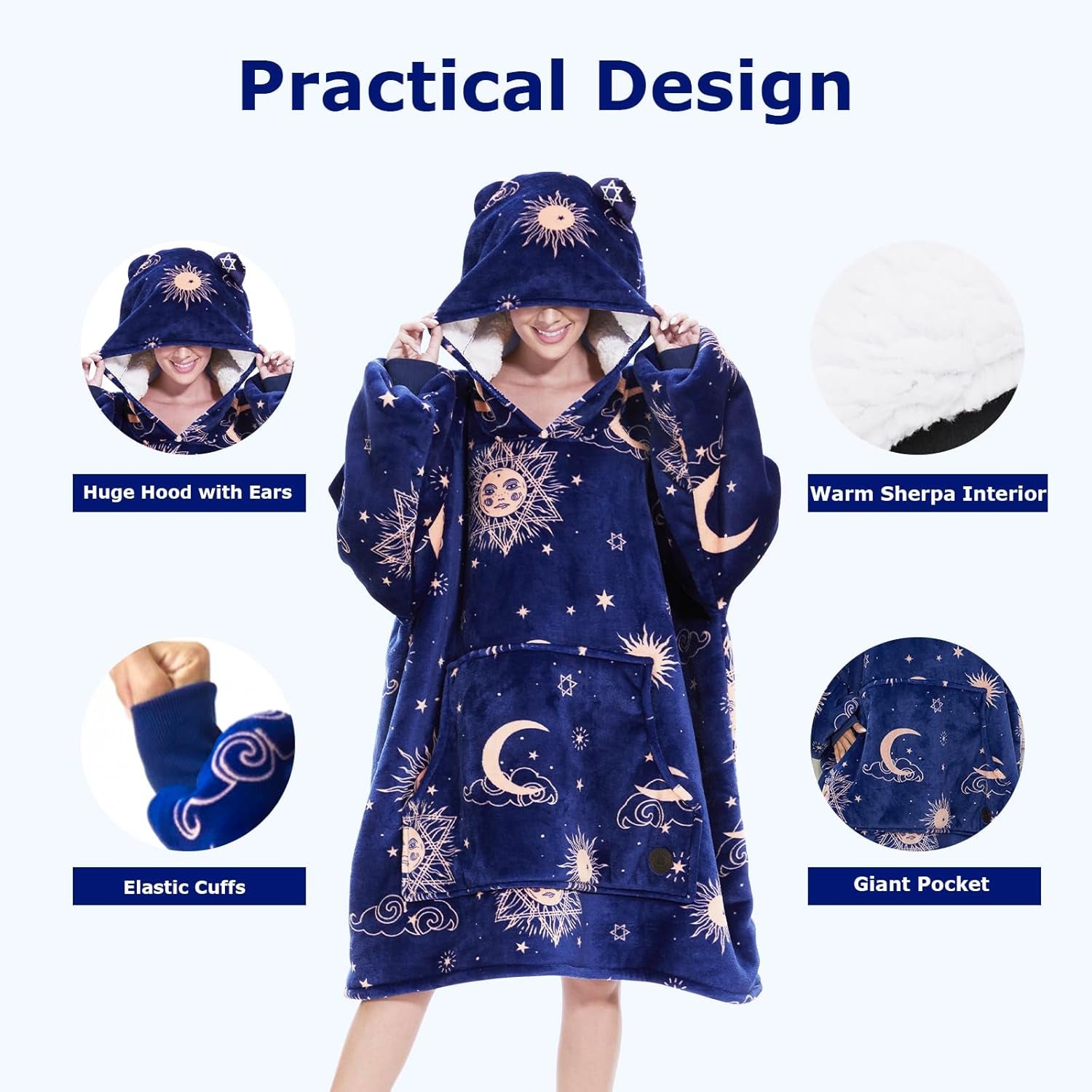 Wearable Blanket Hoodie for Women, Oversized Sherpa Sweatshirt Blanket for Adults Men, Cozy Hooded Blankets, Gifts for Teen Girls Women Mom Sister