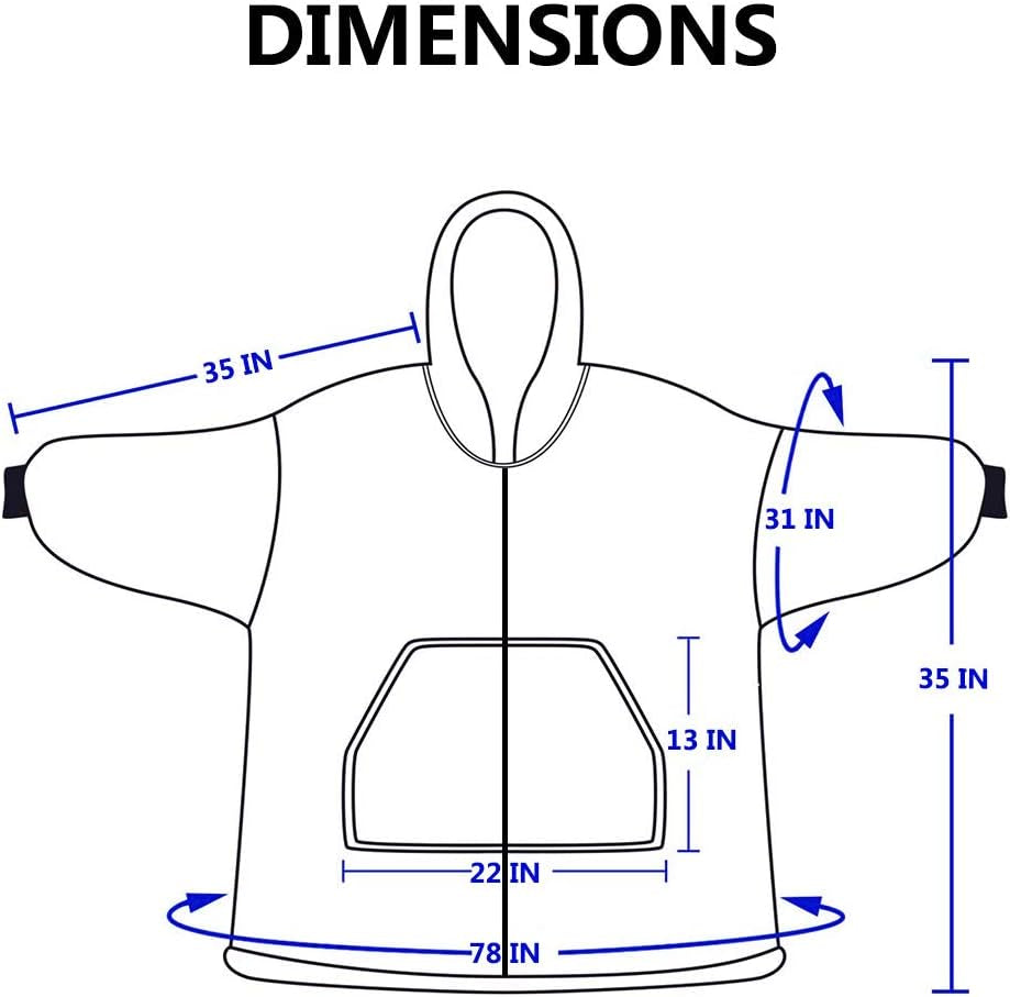 Blanket Hoodie | Oversized Wearable Blanket - Deep Pockets, Comfy Sleeves, Front Zipper - Deluxe Fleece Sweatshirt Blanket - Grey