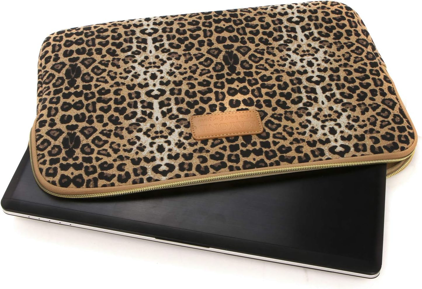 Stylish Brown Leopard Print 15.6 Inch Laptop Sleeve - KY-03 Canvas Fabric
