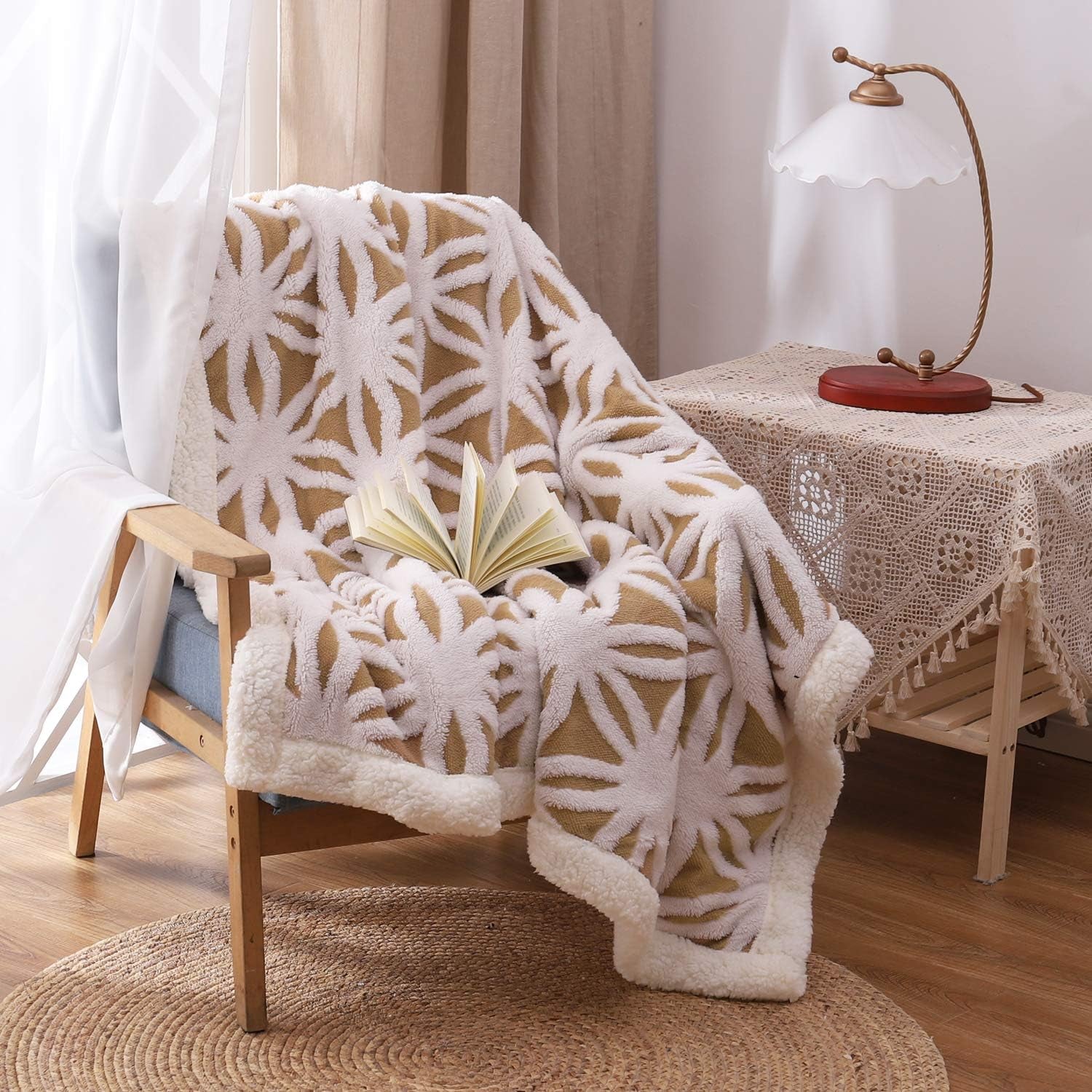 Sherpa Fleece Blanket Fuzzy Soft Throw Blanket Dual Sided Blanket for Couch Sofa Bed (Khaki, 51"X63")