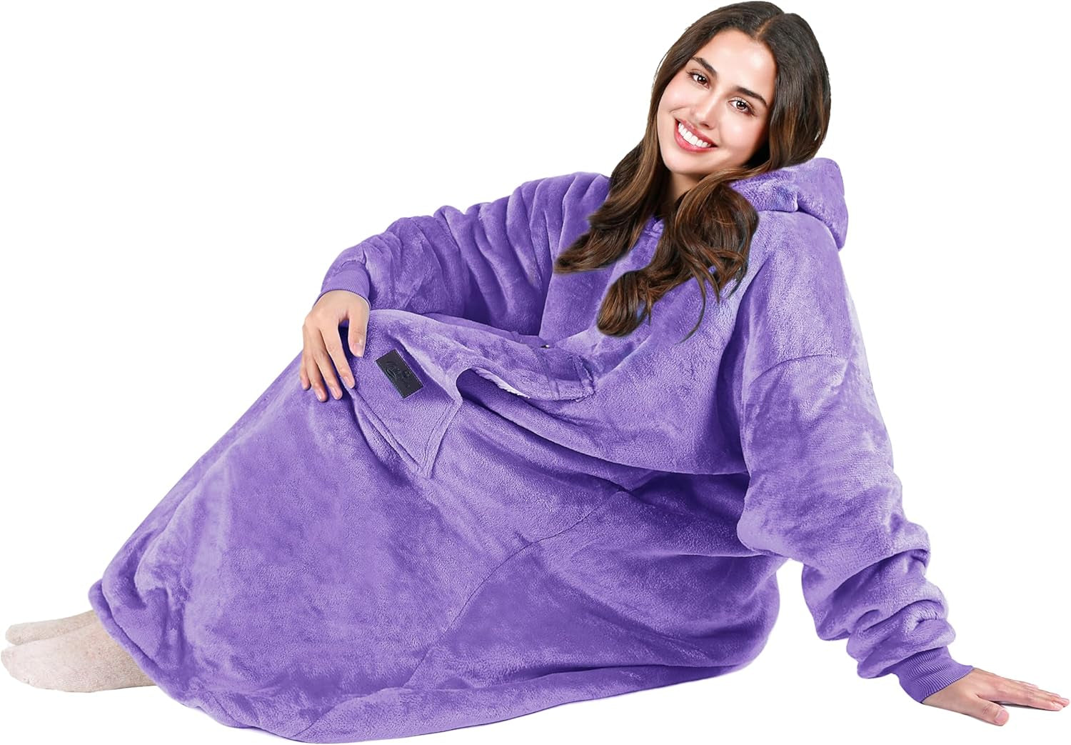 Extra Long Oversized Hoodie Blanket Sweatshirt Comfortable Sherpa Giant Wearable Blankets Christmas Gifts for Adults Men Women Teenagers Wife Girlfriend Purple
