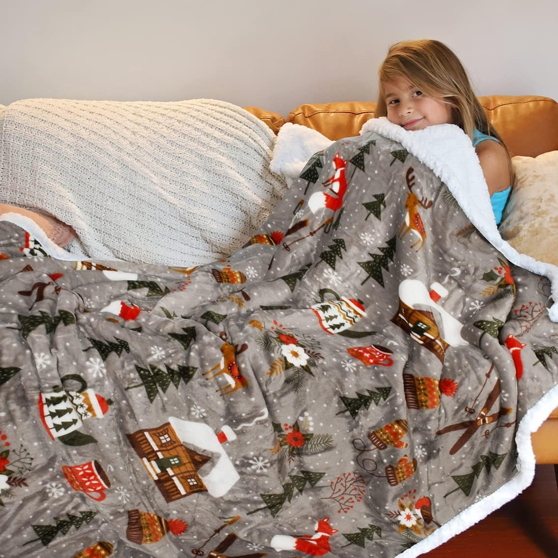 Sherpa Throw Blanket, Super Soft Fleece Plush Sofa Couch Blanket, TV Bed Blanket, Comfy Cozy Fluffy Warm, Christmas Theme Throws, Blanket(50X60 Inch, Tribe)