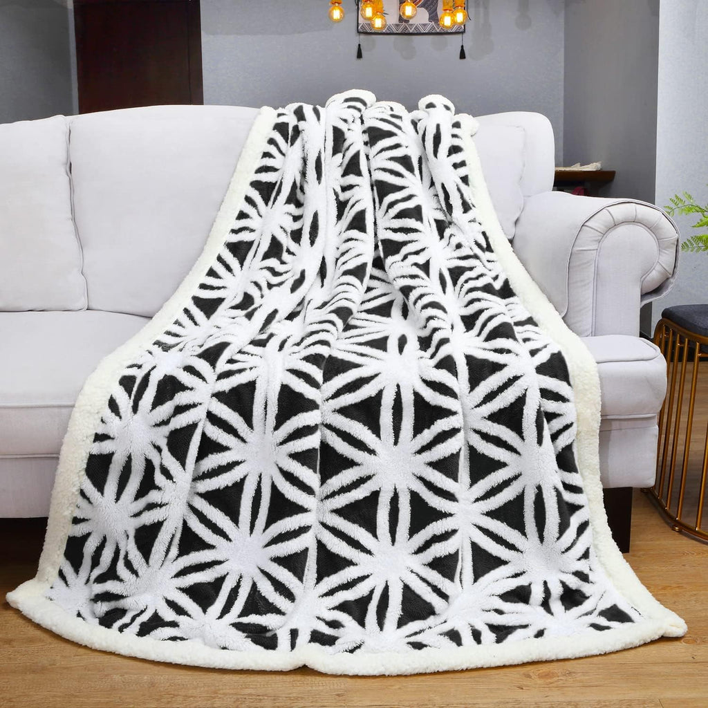 Sherpa Fleece Blanket Fuzzy Soft Throw Blanket Dual Sided Blanket for Couch Sofa Bed (Black, 51''X63'')