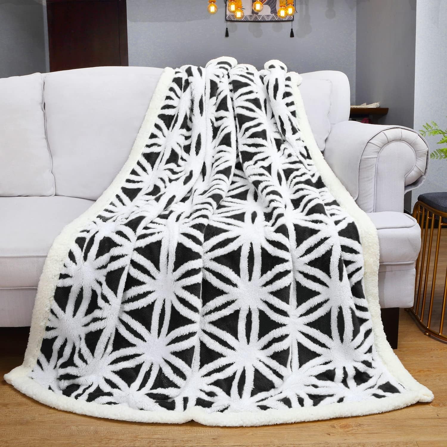 Sherpa Fleece Blanket Fuzzy Soft Throw Blanket Dual Sided Blanket for Couch Sofa Bed (Black, 51''X63'')