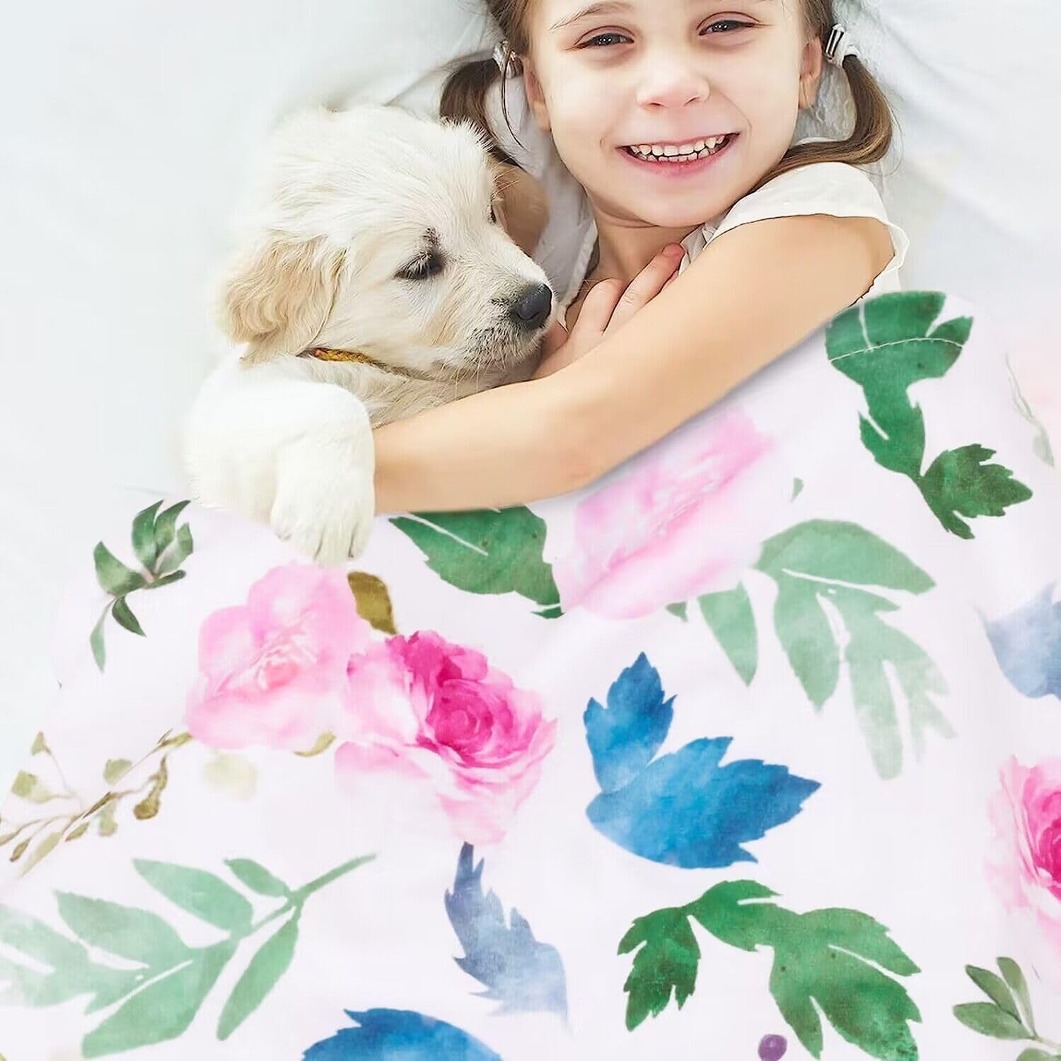 Baby Blanket for Girls Super Soft Double Layer Minky with Dotted Backing, Receiving Blanket with Pink Floral Multicolor Printed Blanket 30 X 40 Inch(75X100Cm)