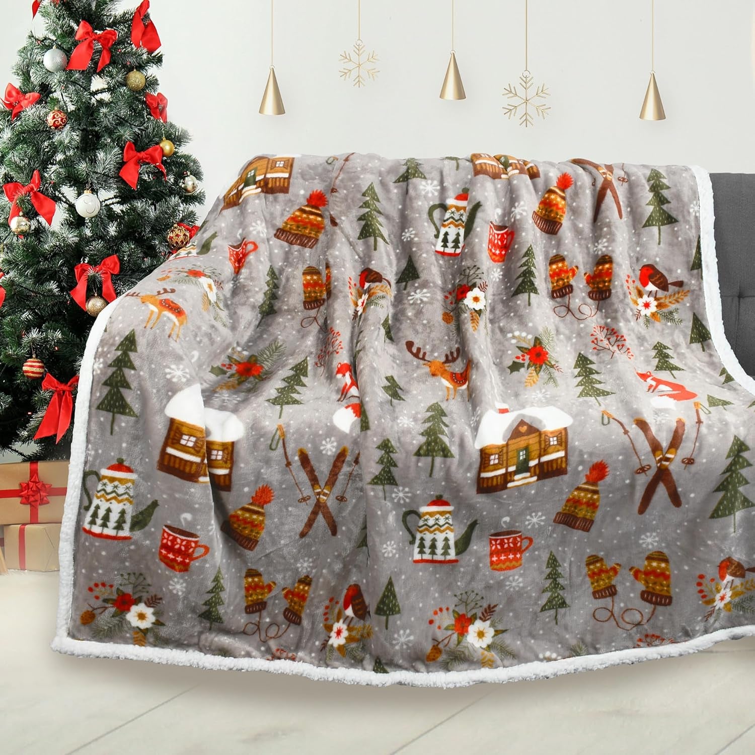 Sherpa Throw Blanket, Super Soft Fleece Plush Sofa Couch Blanket, TV Bed Blanket, Comfy Cozy Fluffy Warm, Christmas Theme Throws, Blanket(50X60 Inch, Tribe)