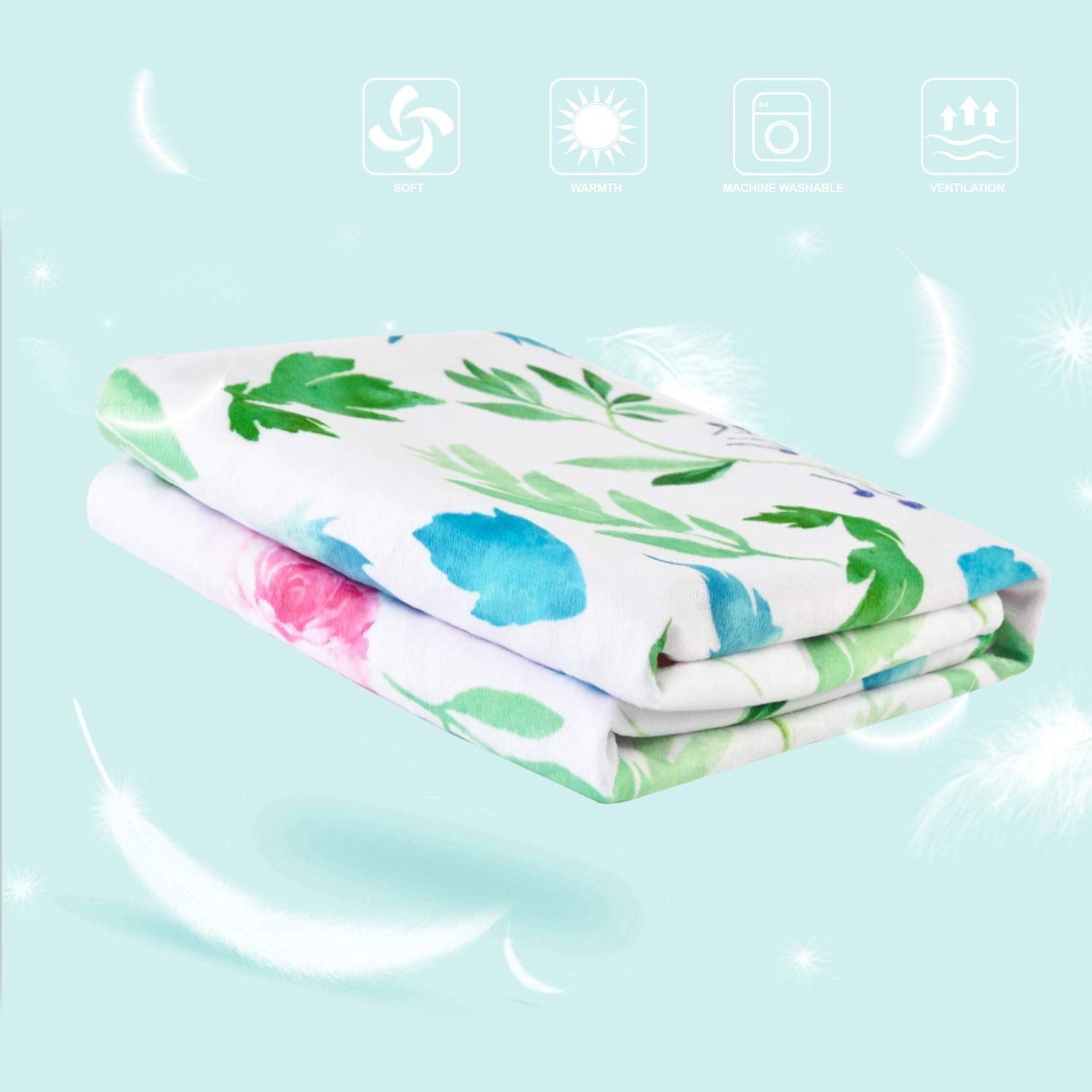 Baby Blanket for Girls Super Soft Double Layer Minky with Dotted Backing, Receiving Blanket with Pink Floral Multicolor Printed Blanket 30 X 40 Inch(75X100Cm)