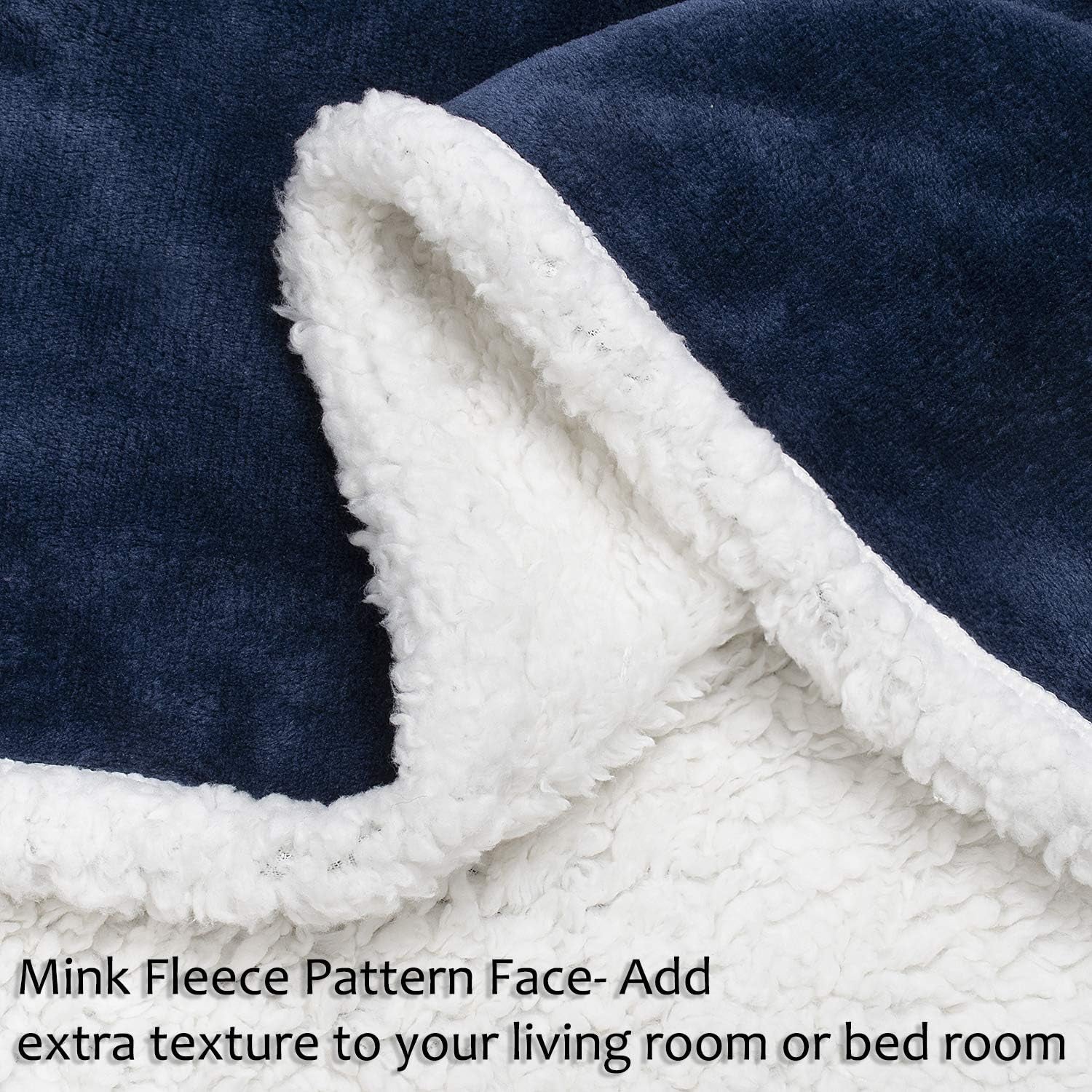 Blue Sherpa Throw Plush Blanket Size 50" X 60" Bedding Fleece Reversible Blanket for Bed and Couch, Super Soft Comfy Warm Fuzzy TV Blanket