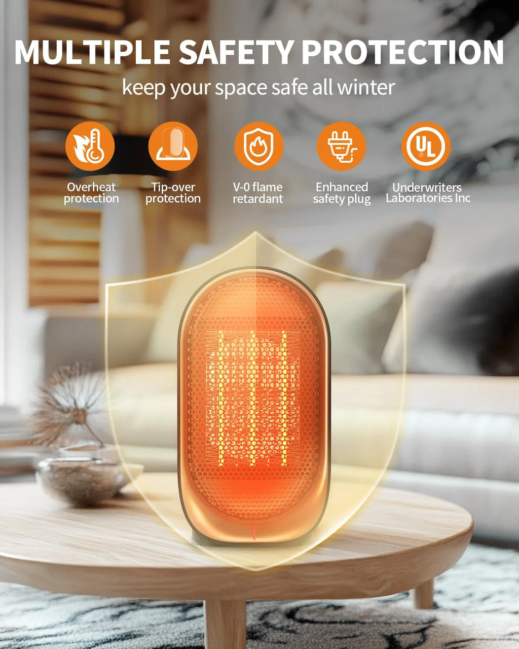 Space Heater, Small Portable Electric Heaters 1500W/800W, 2S Fast Heating, Tip-Over and Overheat Protection, Mini PTC Ceramic Room Desk Heater for Office Bedroom Indoor Use