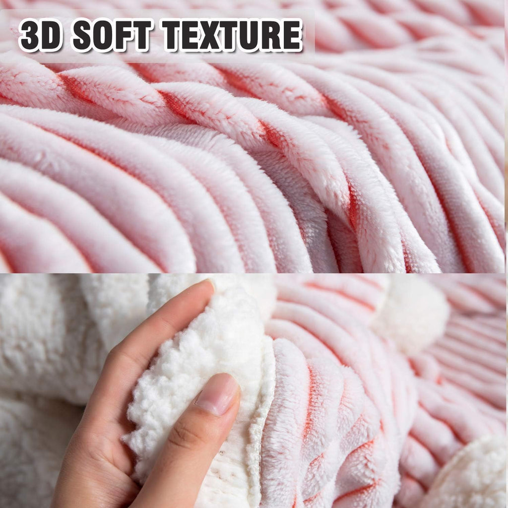Sherpa Fleece Blanket 71X80, Pink & White Soft, Plush, Fluffy, Warm, Cozy, Thick Perfect for Couch, Bed, Sofa, Chair - Reversible Queen Size Blanket