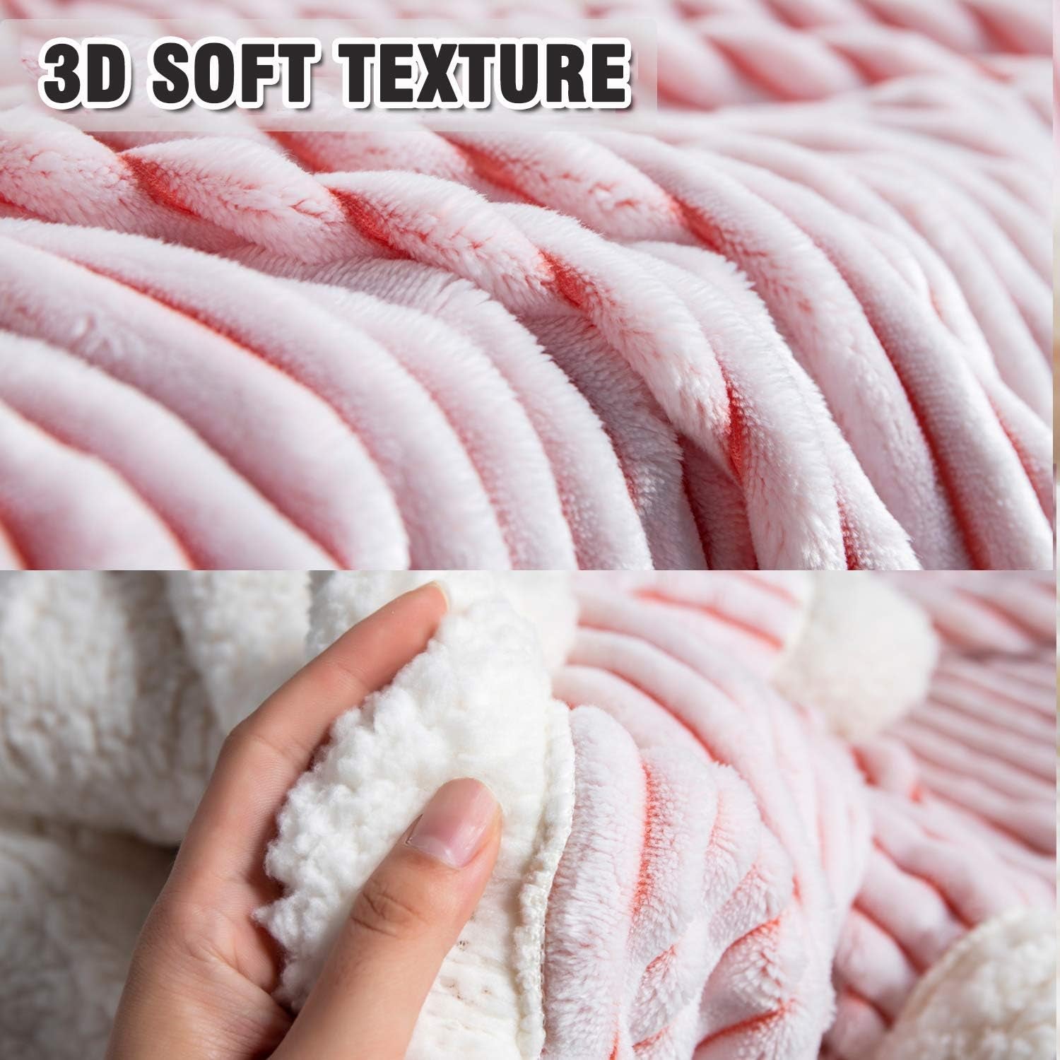 Sherpa Fleece Blanket 71X80, Pink & White Soft, Plush, Fluffy, Warm, Cozy, Thick Perfect for Couch, Bed, Sofa, Chair - Reversible Queen Size Blanket