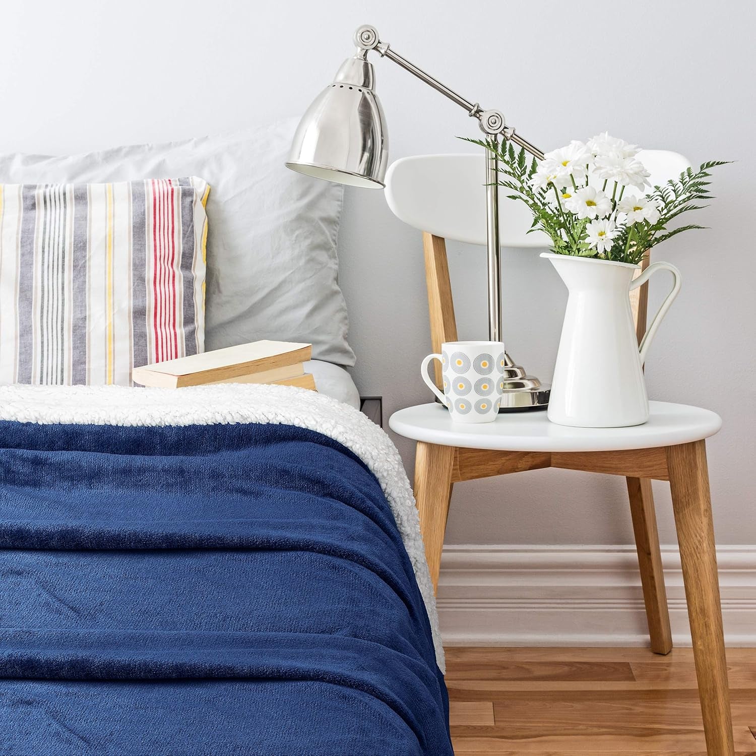 Blue Sherpa Throw Plush Blanket Size 50" X 60" Bedding Fleece Reversible Blanket for Bed and Couch, Super Soft Comfy Warm Fuzzy TV Blanket