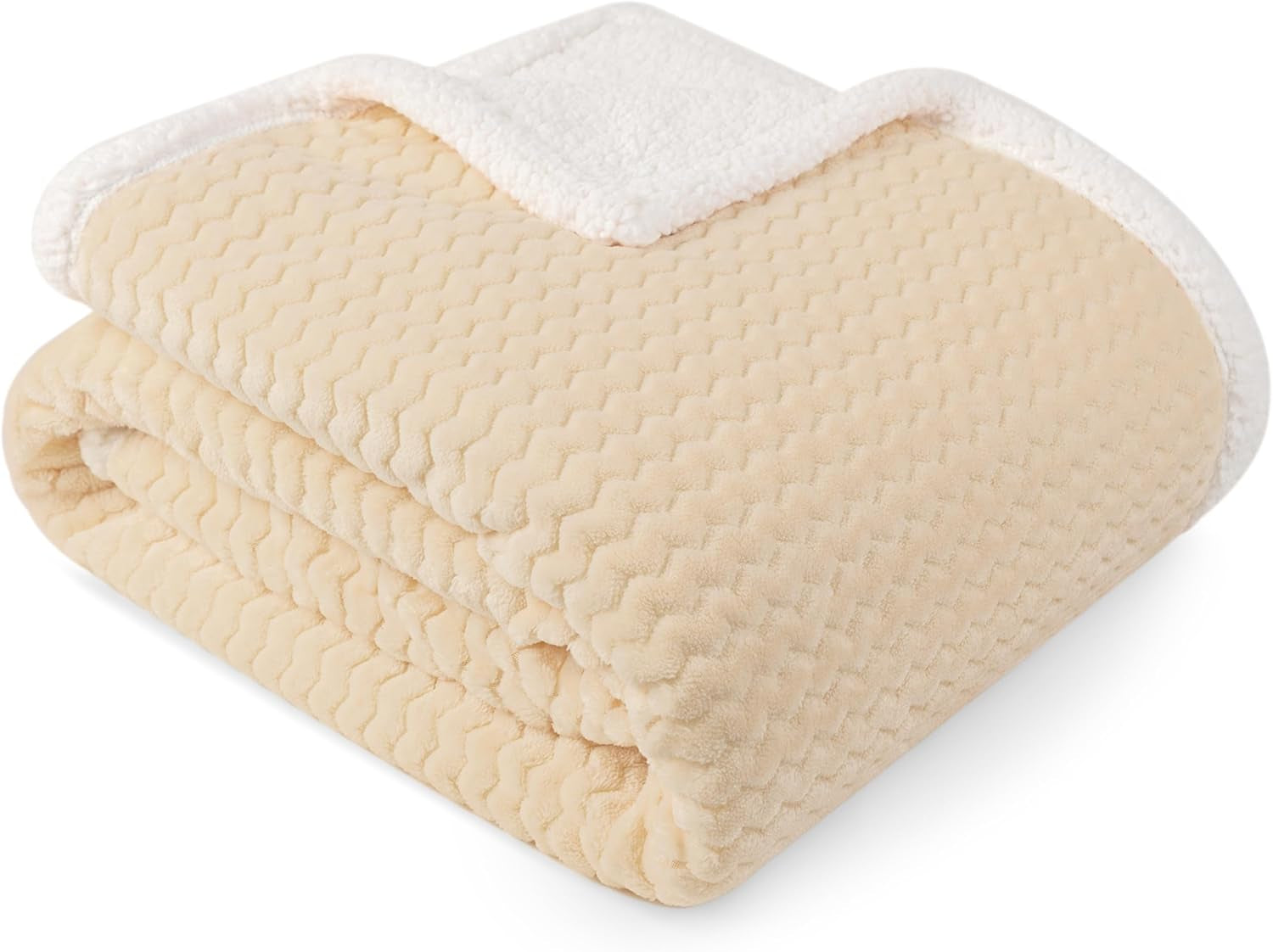 Cream Couch Blanket Throw Reversible Sherpa Chevron, Soft Cozy Jacquard Weave Textured Blanket for Sofa Bed, Thick Warm Large Fleece Car Blanket, Decorative Plush Home Decor, 50X60 Ivory Beige