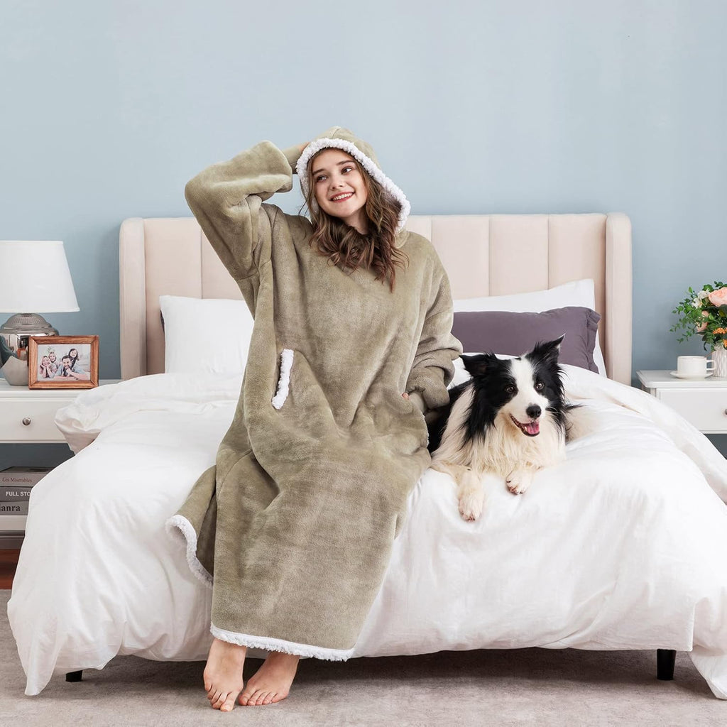 Blanket Hoodie Wearable Blanket, Super Soft Warm Oversized Blanket Sweatshirt Flannel Sherpa Blanket