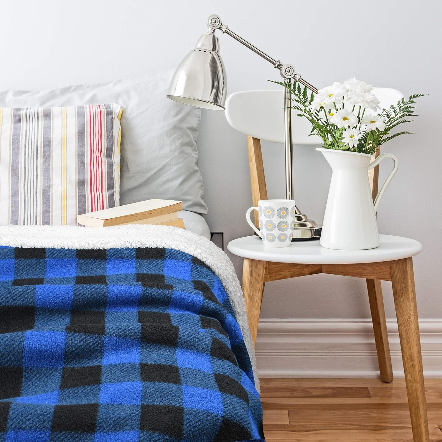 Blue Buffalo Plaid Sherpa Throw TV Blanket 50" X 60", Super Soft Warm Comfy Plush Fleece Bedding Couch Cabin Throw Decorative Blanket