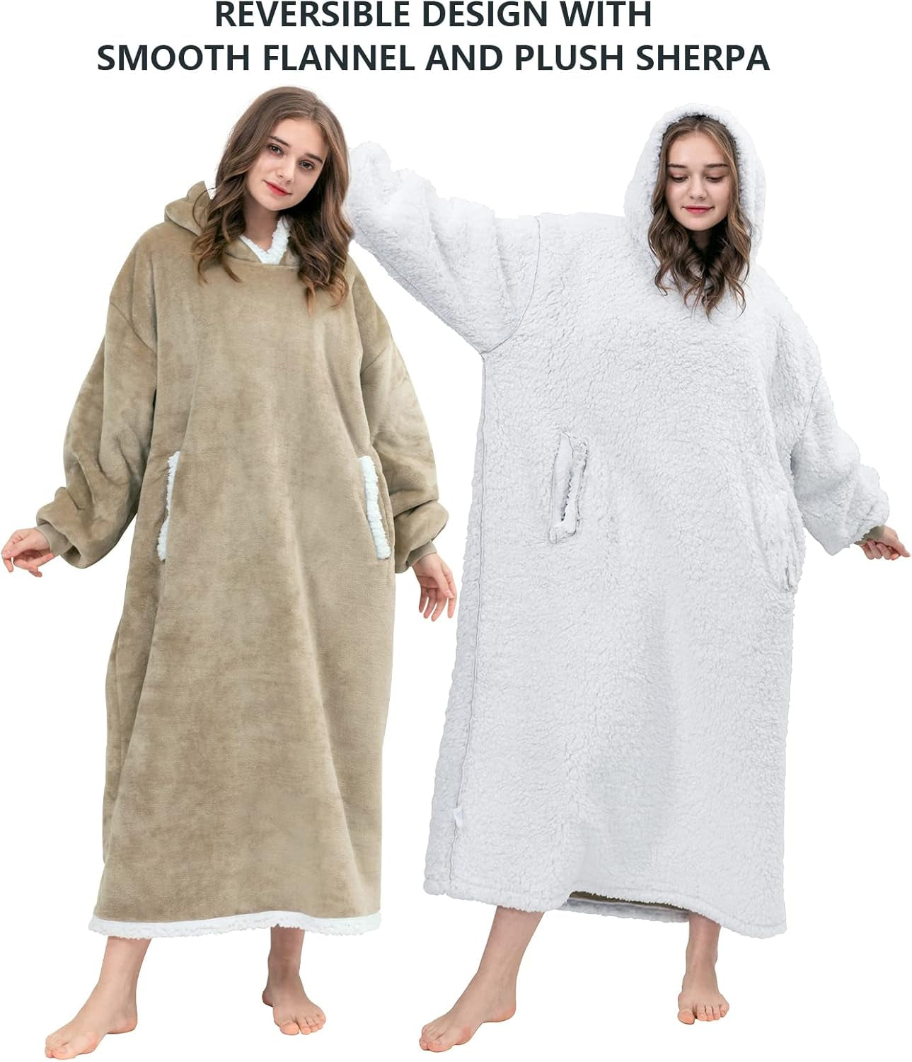 Blanket Hoodie Wearable Blanket, Super Soft Warm Oversized Blanket Sweatshirt Flannel Sherpa Blanket