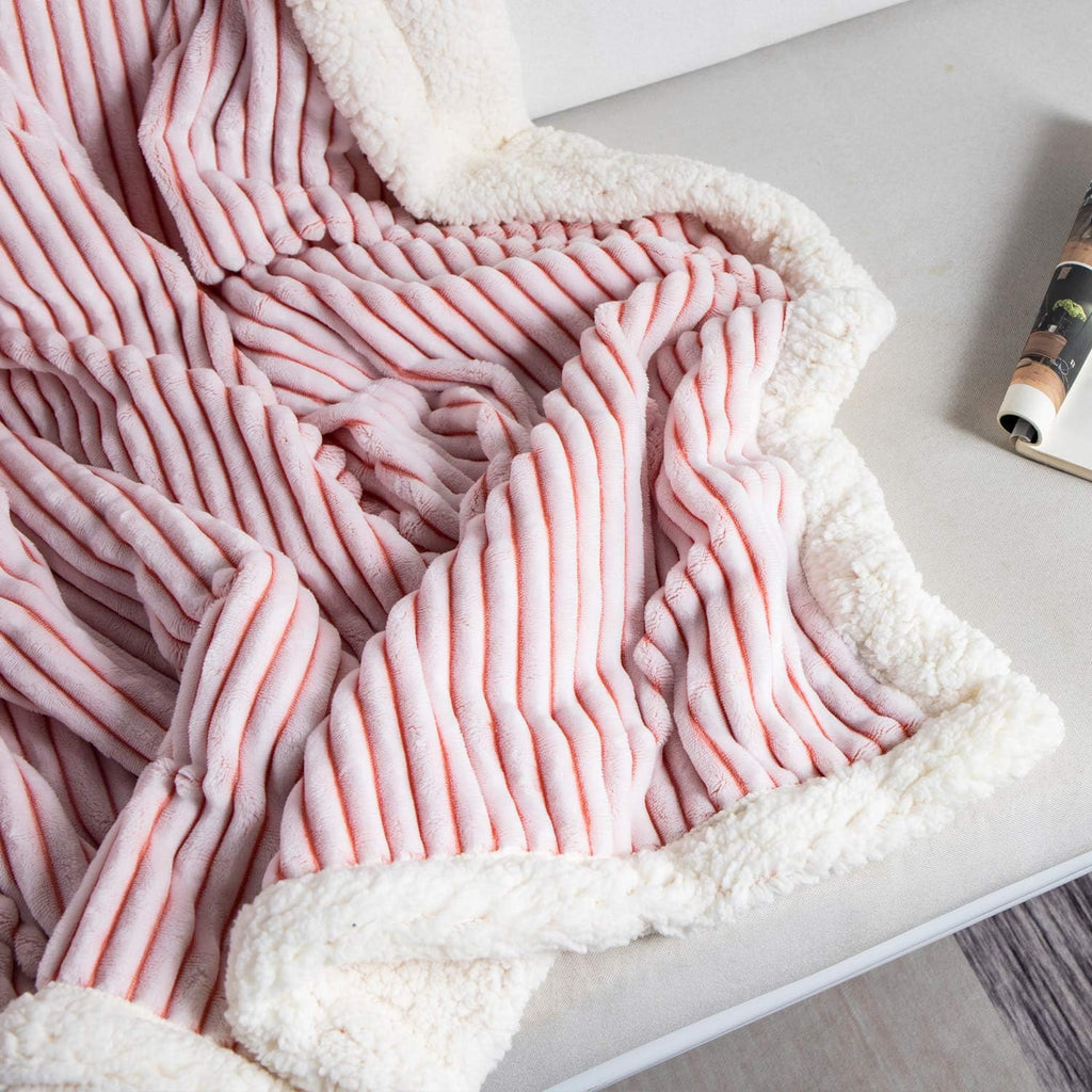 Sherpa Fleece Blanket 71X80, Pink & White Soft, Plush, Fluffy, Warm, Cozy, Thick Perfect for Couch, Bed, Sofa, Chair - Reversible Queen Size Blanket