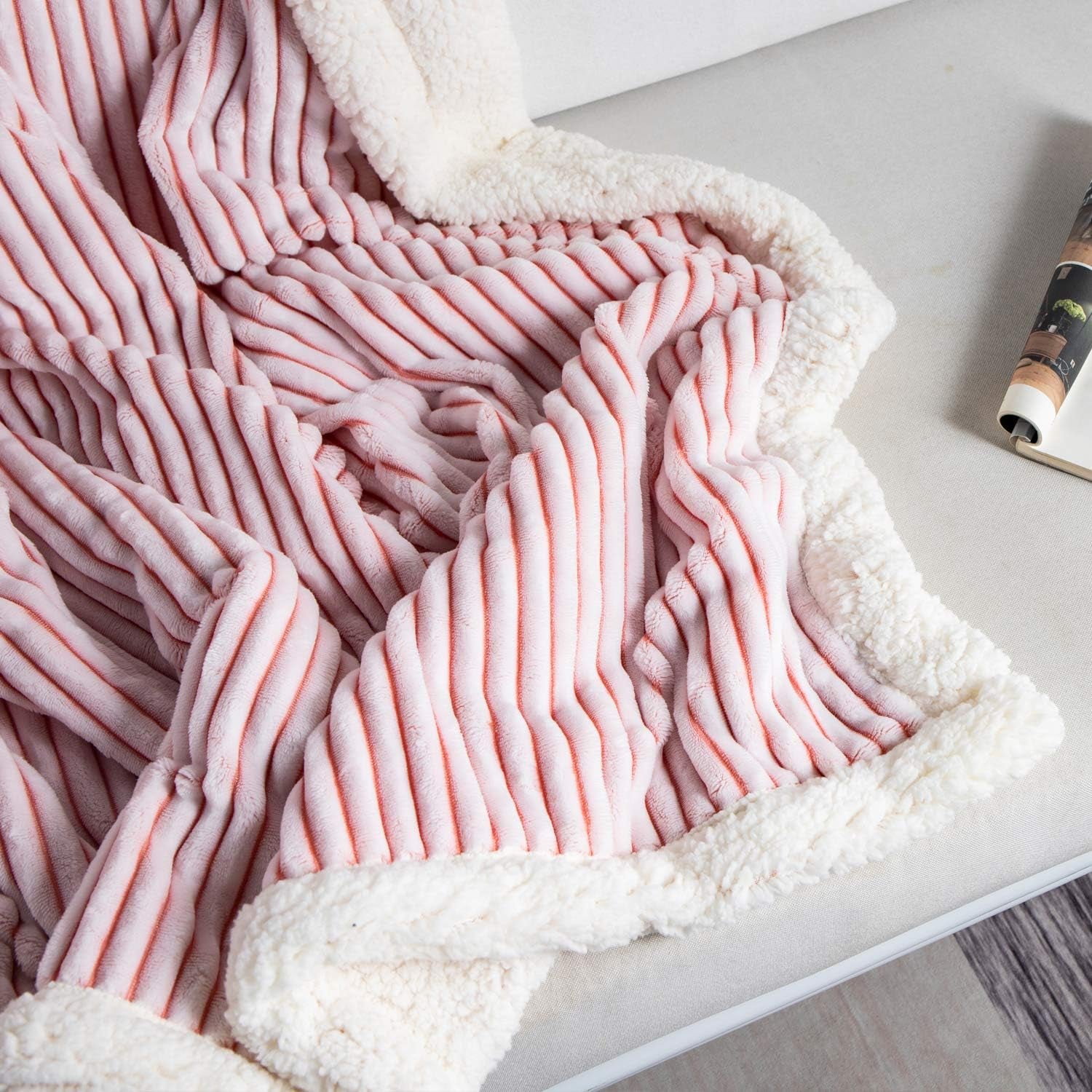 Sherpa Fleece Blanket 71X80, Pink & White Soft, Plush, Fluffy, Warm, Cozy, Thick Perfect for Couch, Bed, Sofa, Chair - Reversible Queen Size Blanket